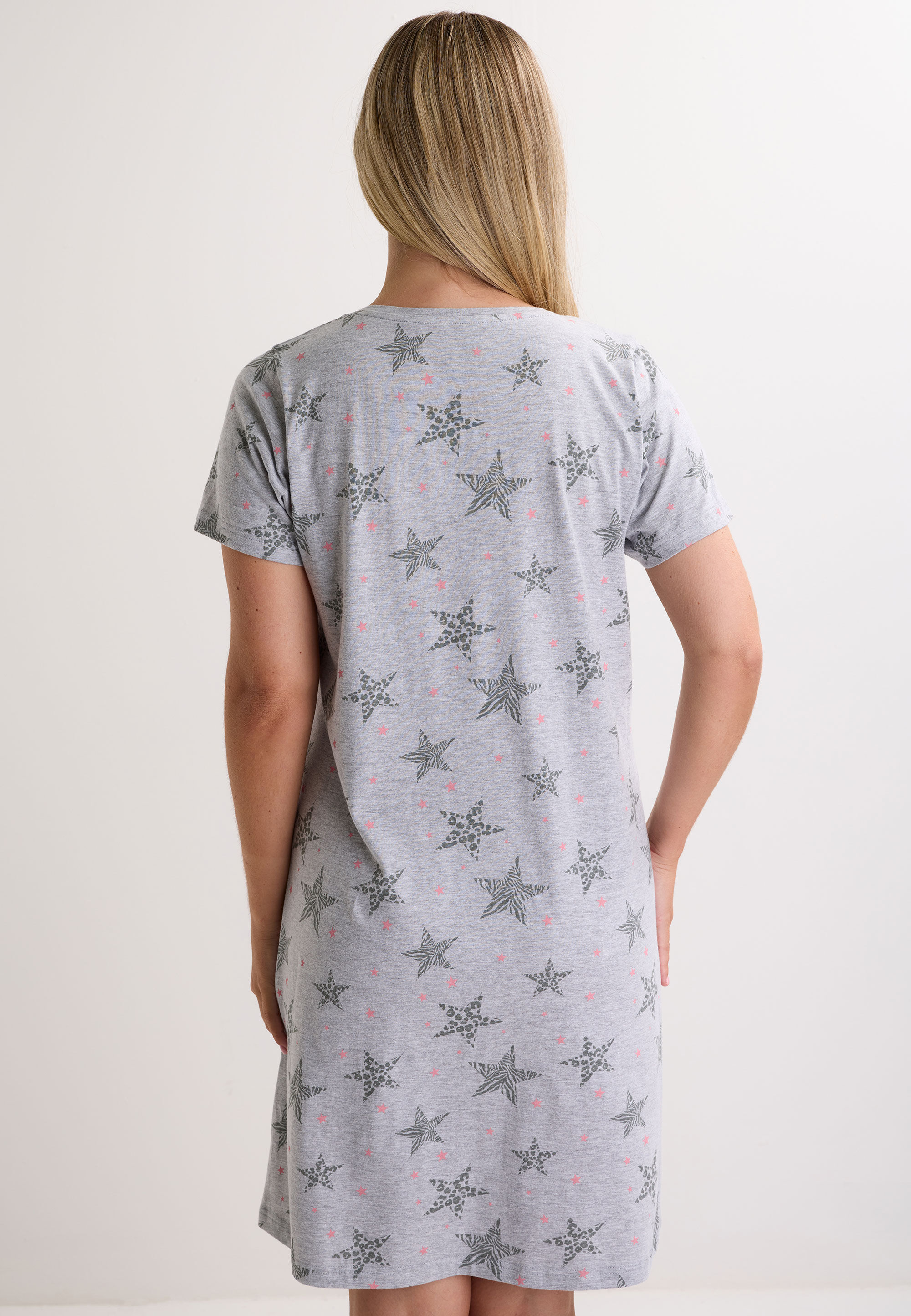 Womens Grey Star Print Short Sleeve Nightdress