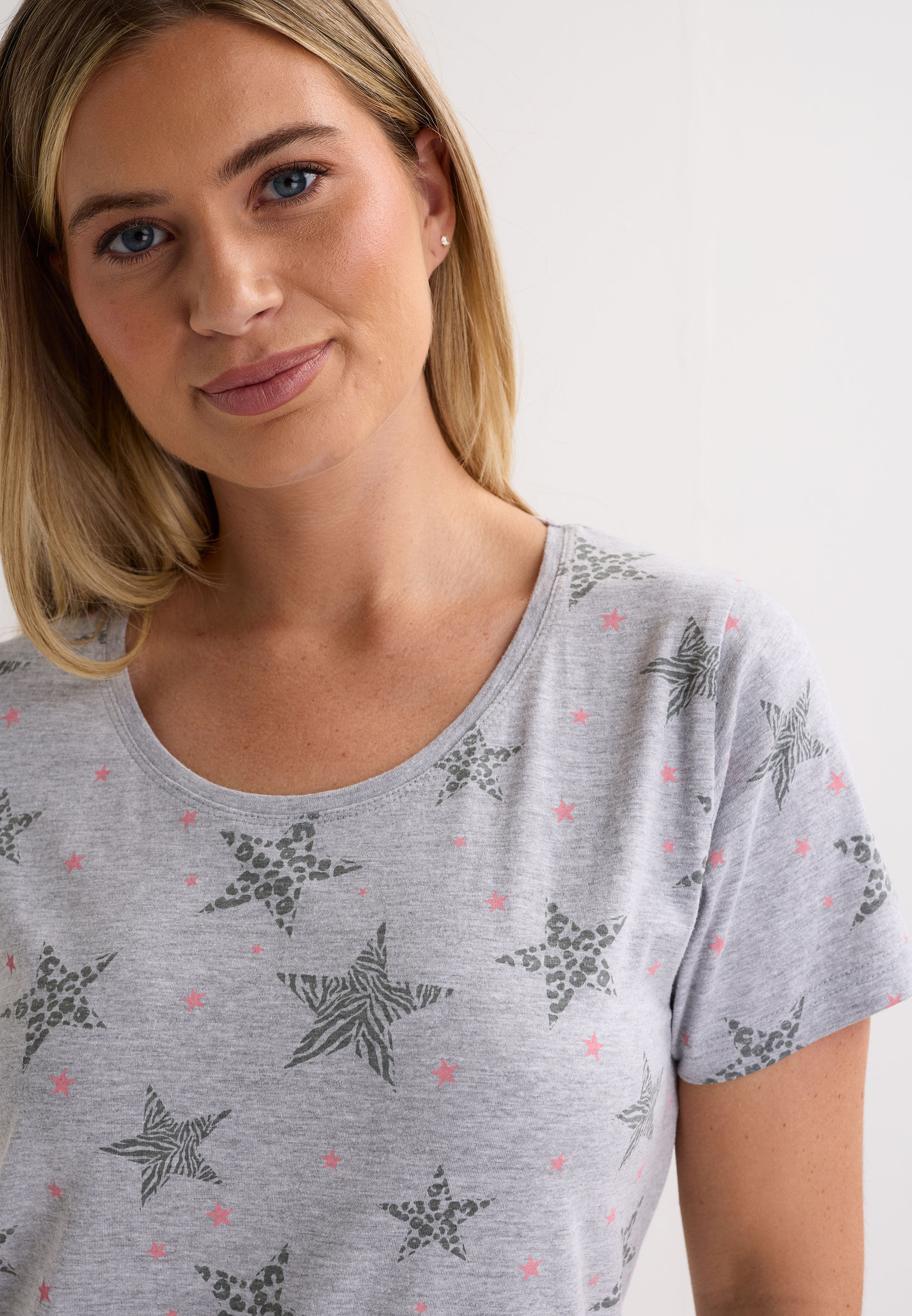 Womens Grey Star Print Short Sleeve Nightdress