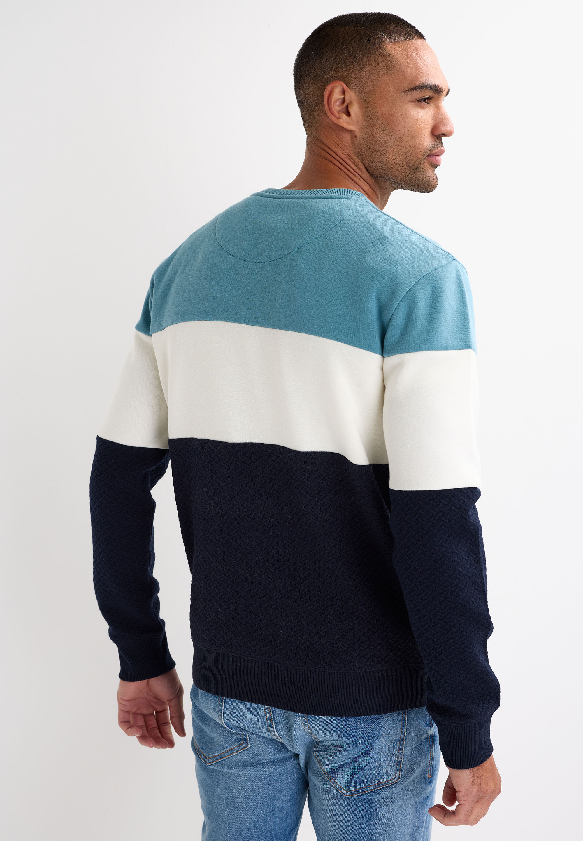 Mens Aqua Colour Block Crew Neck Sweatshirt