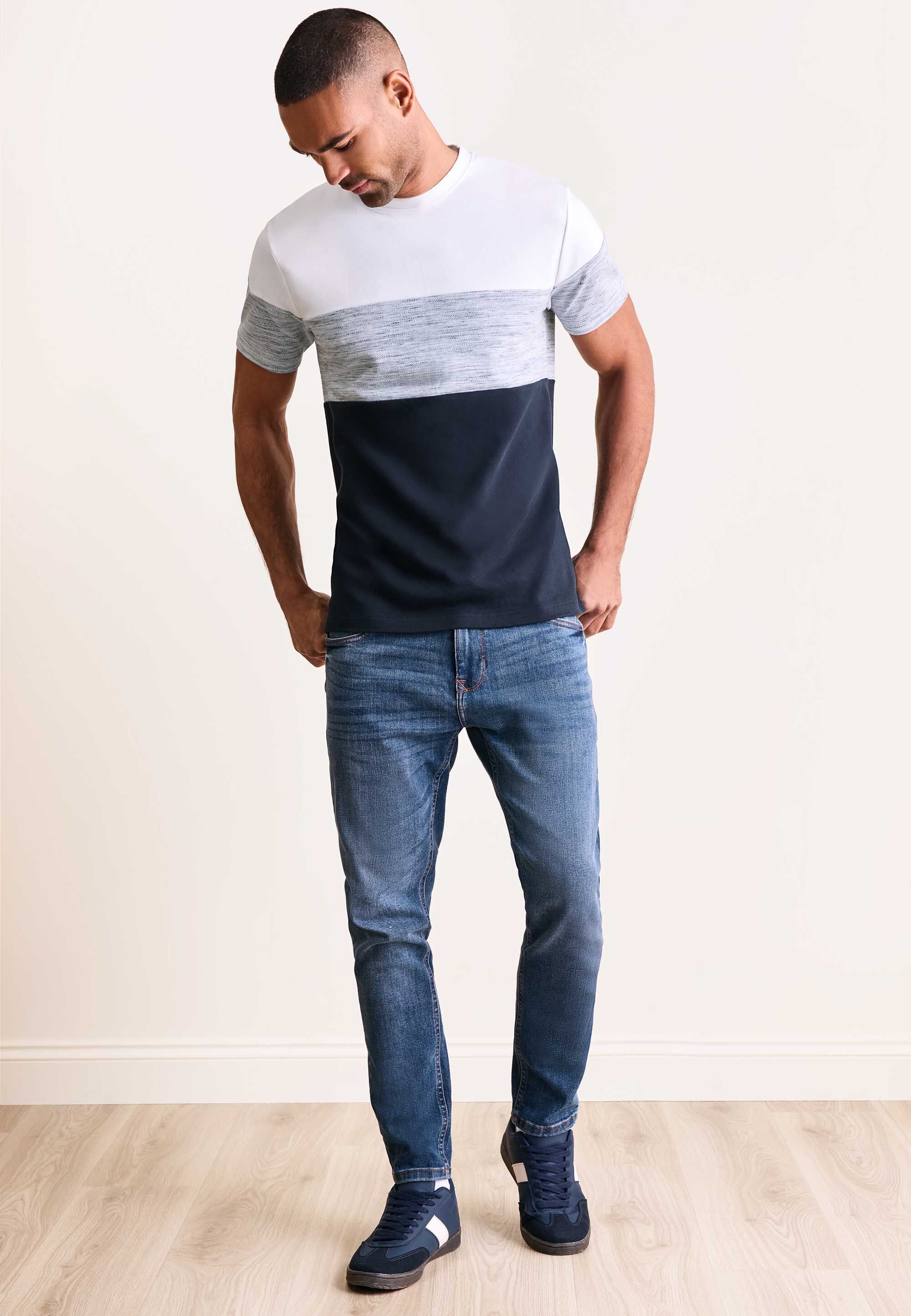 Mens Navy Colour Block Cotton Rich T-Shirt