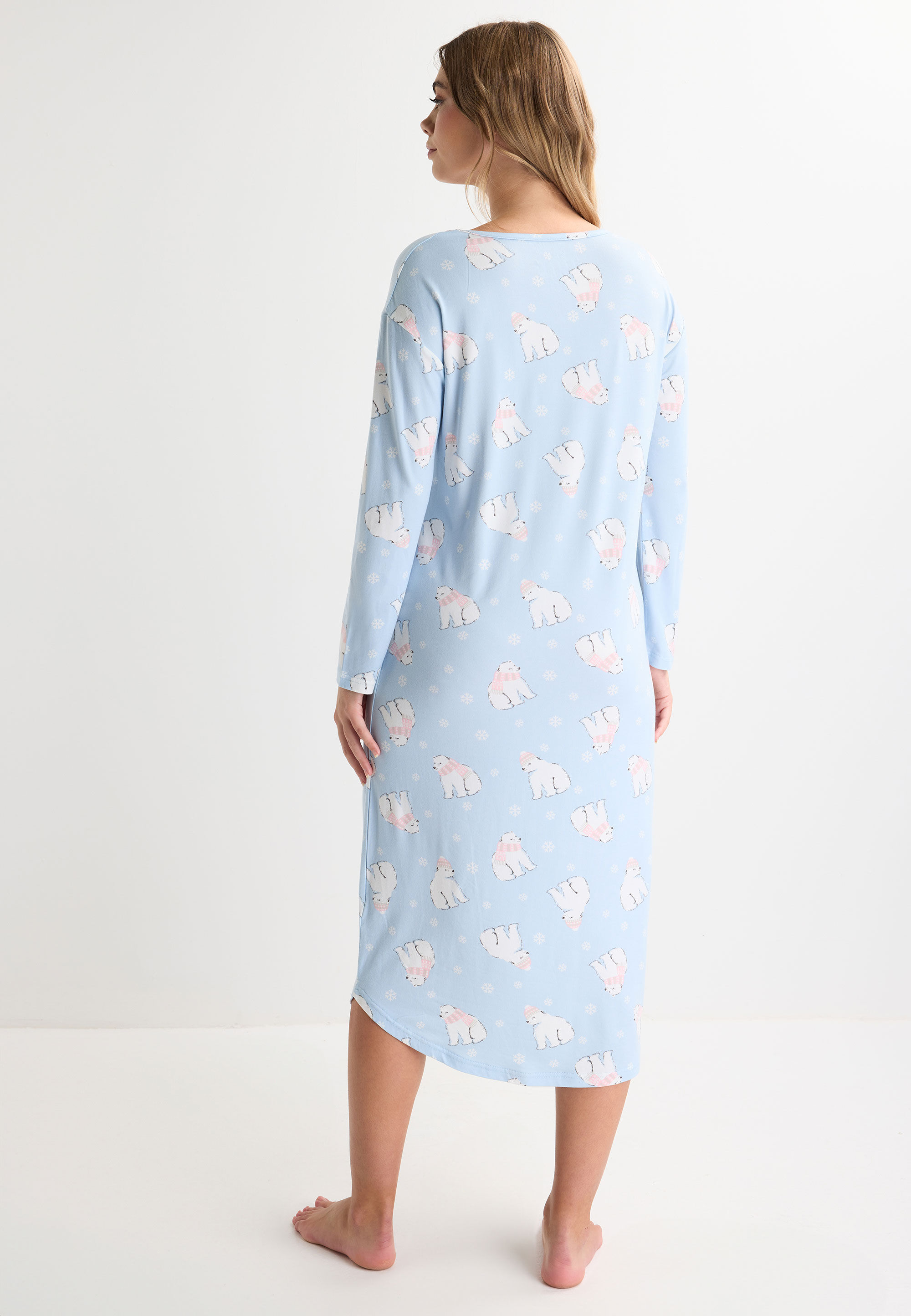 Womens Blue Polar Bear Print Long Nightdress