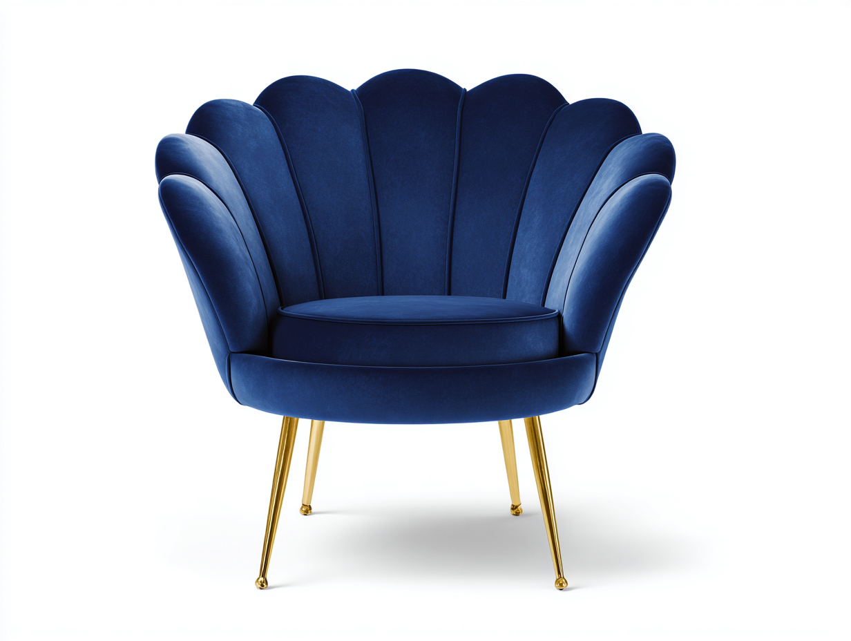 Fauteuil-velours-métal-92x80x77 cm-bleu marine-doré-style coquillage moderne-Tadorzahome