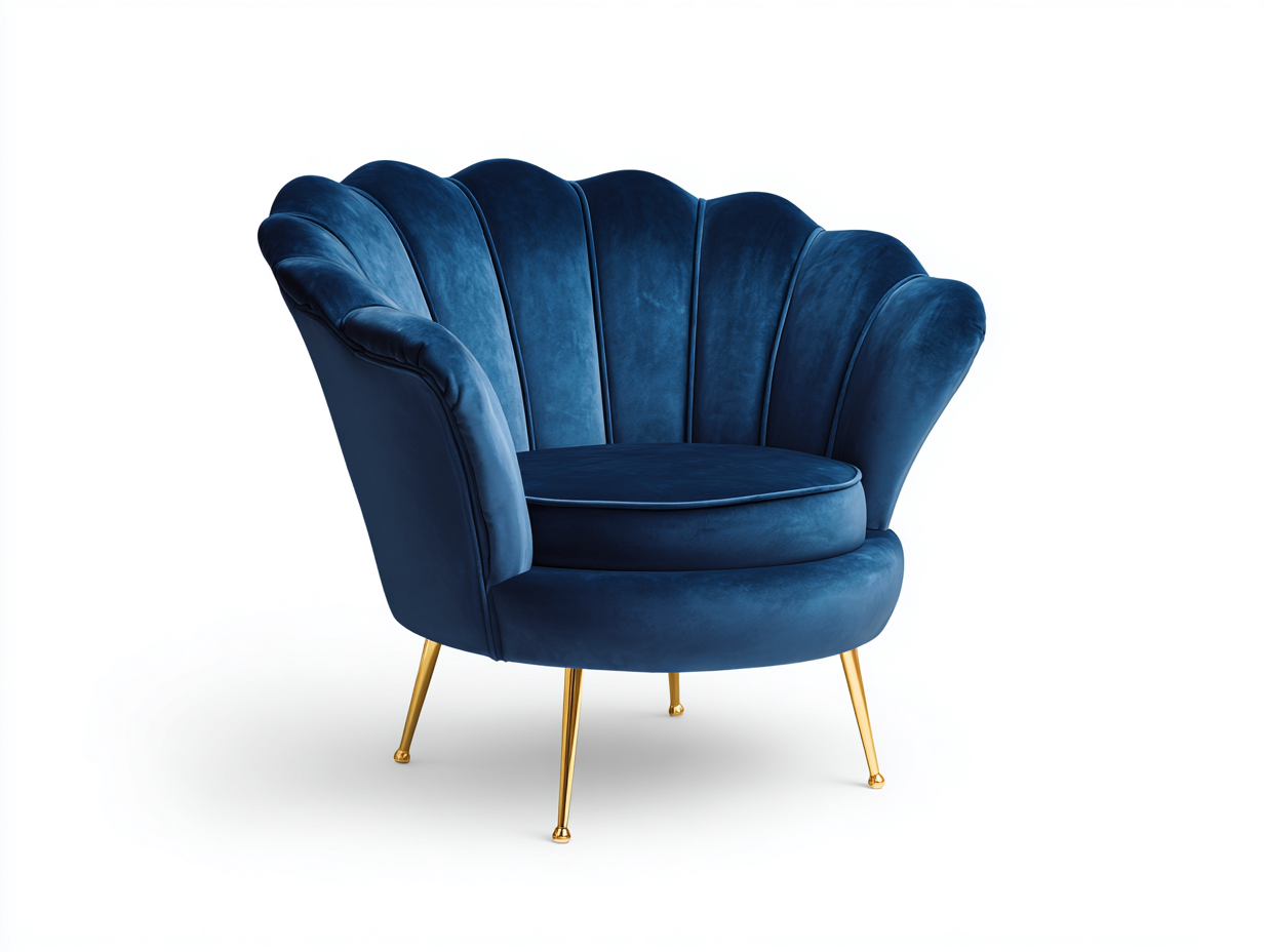 Fauteuil-velours-métal-93x81x78 cm-bleu pétrole-doré-style coquillage contemporain-Tadorzahome
