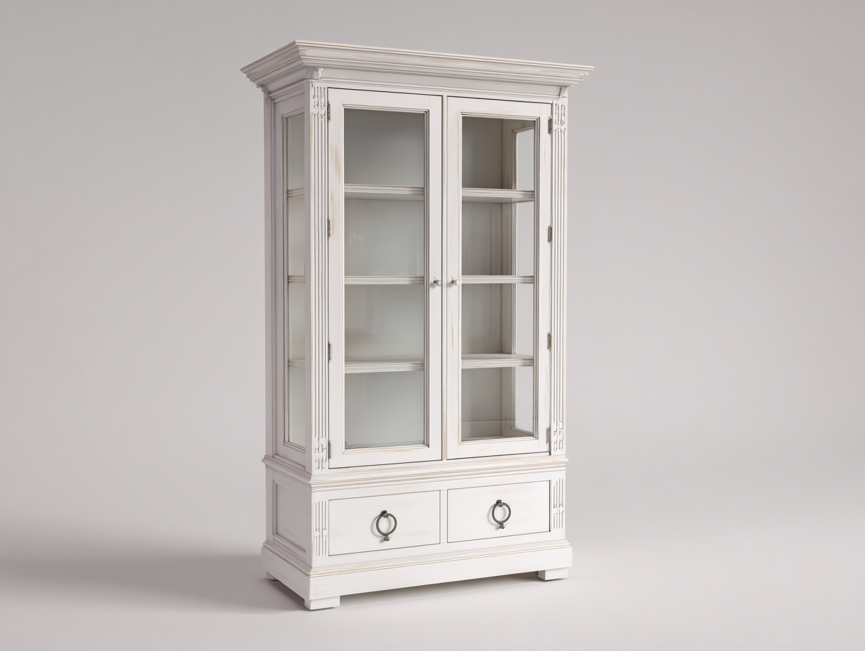 Vitrine-bois MDF-verre-métal-101x41x184 cm-blanc cassé-style classique-Tadorzahome
