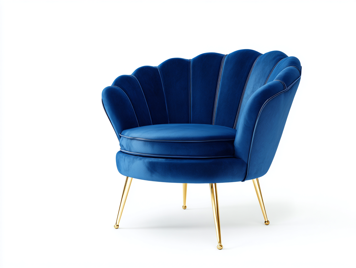 Fauteuil-velours-métal-93x81x78 cm-bleu saphir-doré-style rétro glamour-Tadorzahome