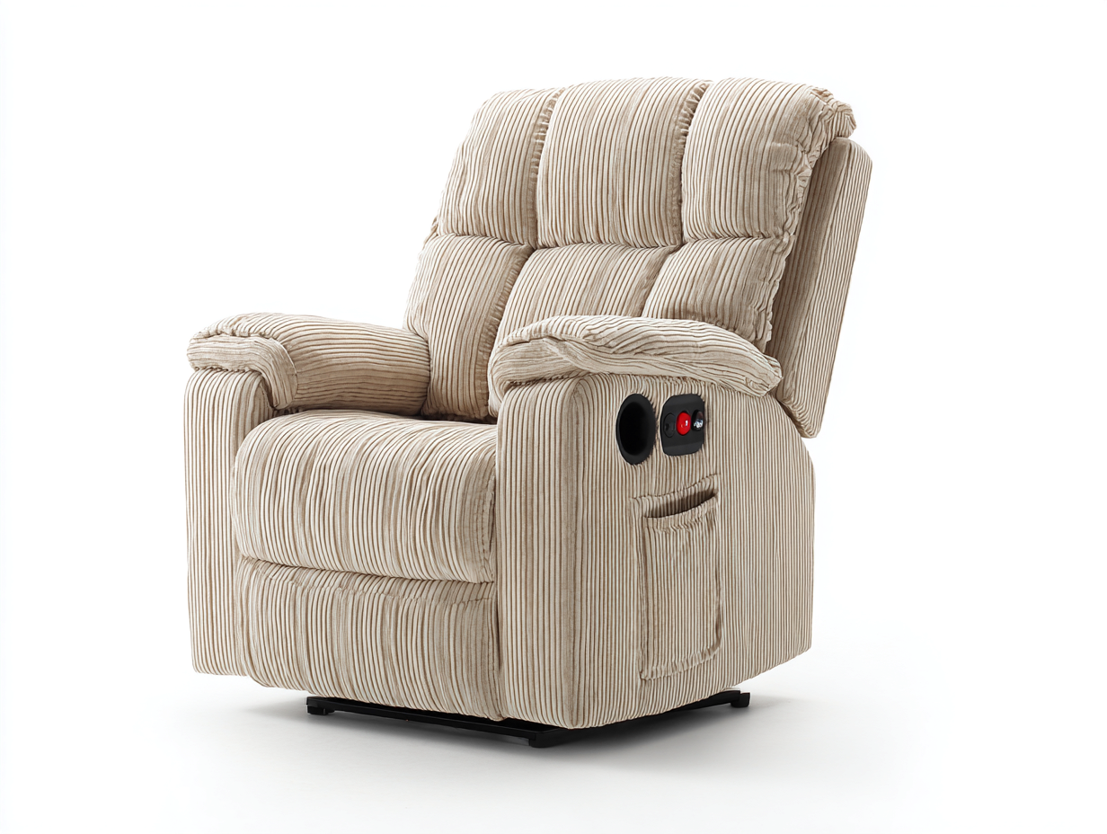Fauteuil relax - tissu côtelé - 107x92x108 cm - beige rayé - classique-Tadorzahome