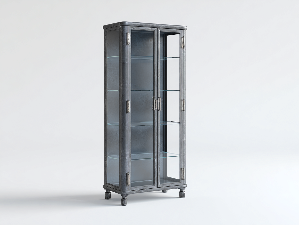 Vitrine - métal-verre - 72x34x196 cm - gris acier - style loft-Tadorzahome