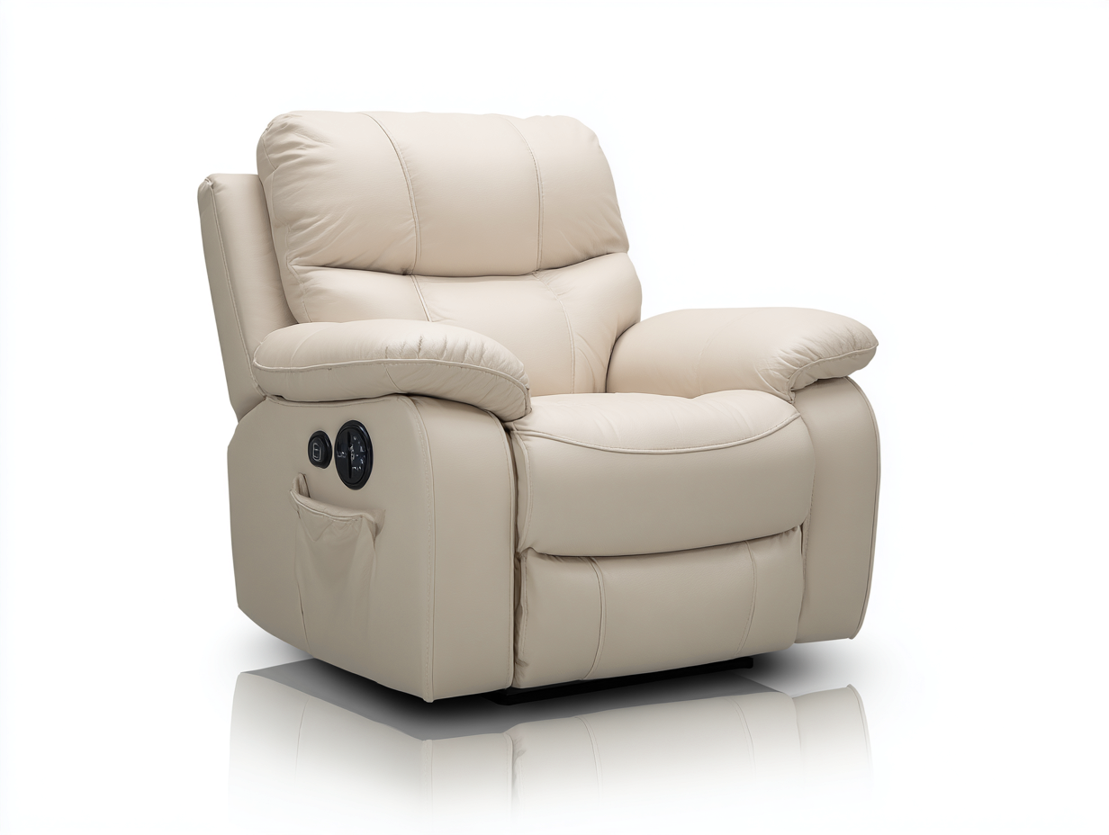 Fauteuil relax - similicuir - 104x93x103 cm - beige crème - moderne-Tadorzahome