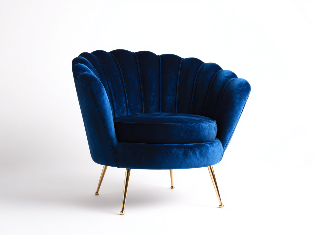 Fauteuil-velours-métal-94x82x79 cm-bleu nuit-doré-style coquillage art déco-Tadorzahome