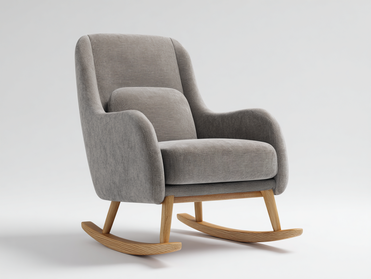 Fauteuil à bascule - tissu - bois - 82 x 76 x 92 cm - gris-bois naturel - style moderne-Tadorzahome