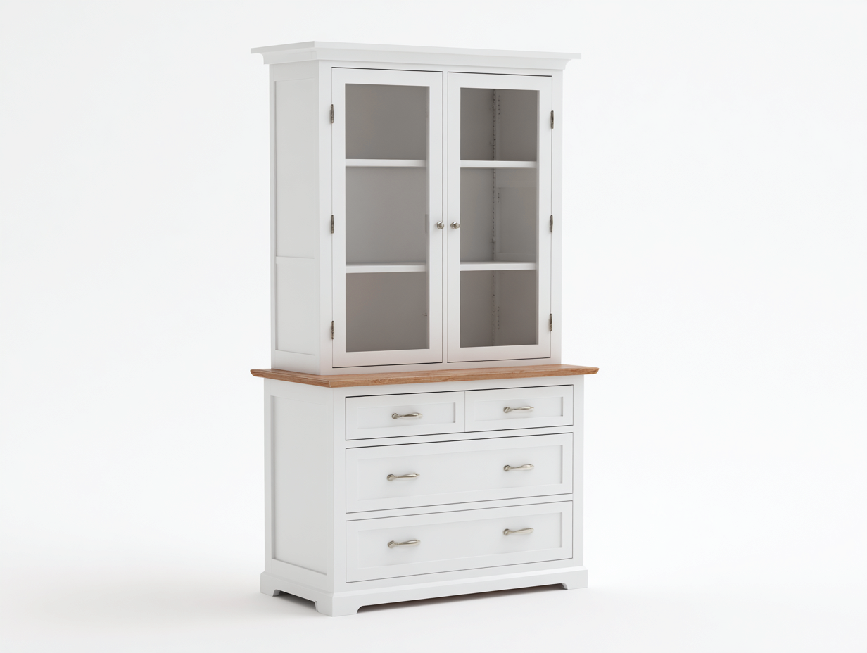 Vitrine-bois MDF-verre-métal-136x43x186 cm-blanc-naturel-style classique-Tadorzahome