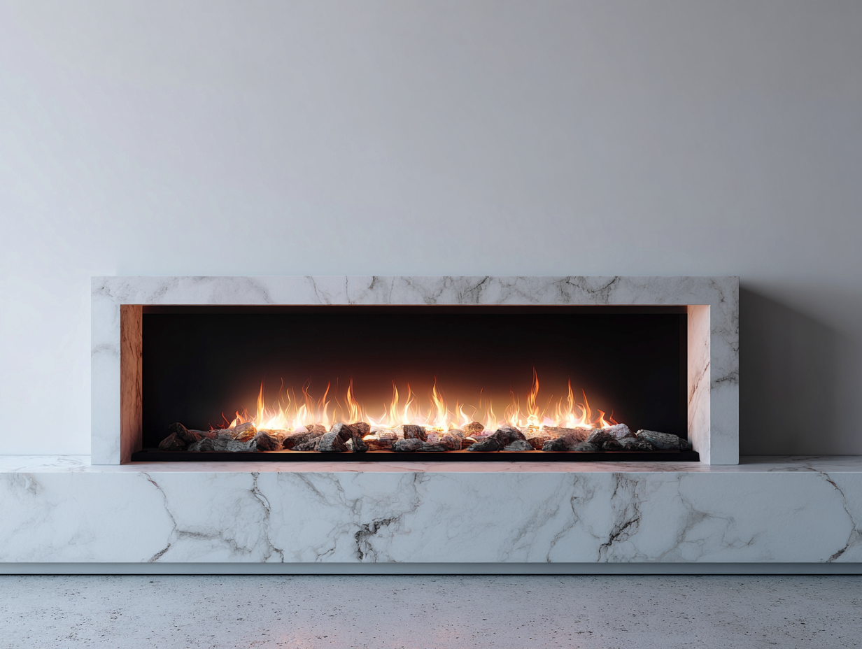 Cheminée électrique - marbre-verre - 210x42x82 cm - blanc-gris - style moderne-Tadorzahome