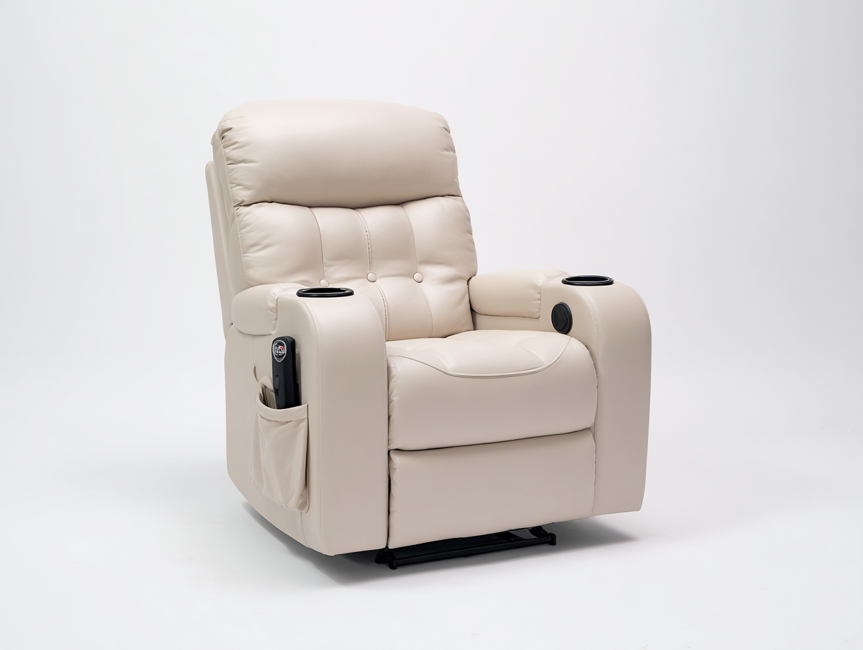 Fauteuil relax - similicuir - 101x88x106 cm - beige - contemporain-Tadorzahome
