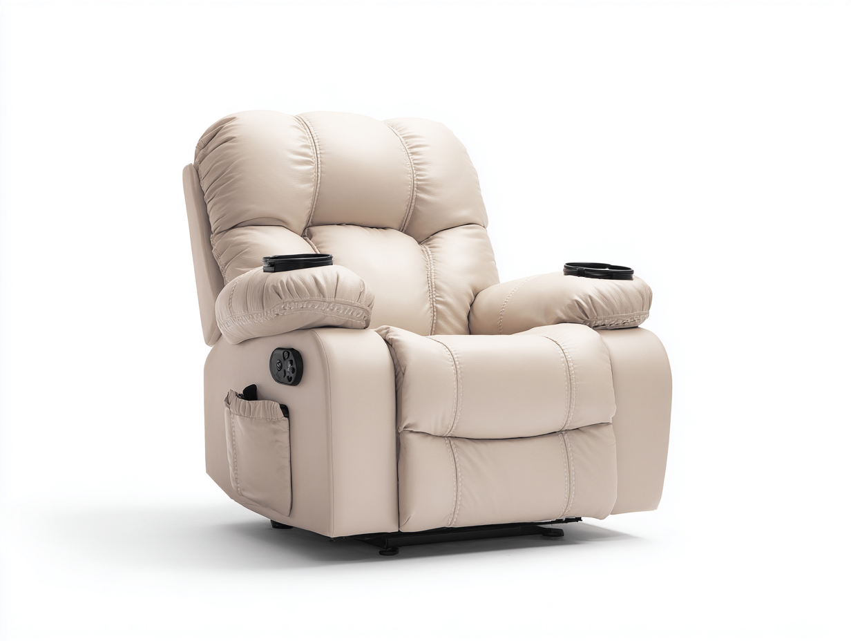 Fauteuil relax - similicuir - 106x92x105 cm - beige crème - moderne-Tadorzahome