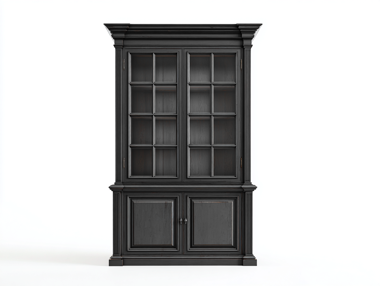 Vitrine - bois-verre - 124x48x228 cm - noir charbon - style majestueux-Tadorzahome