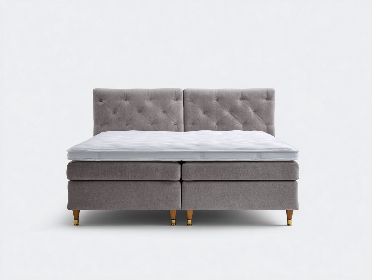 Doppelbett aus Stoff und Holz 210 x 180 x 118 cm Grau für Schlafzimmer Boxspring Design mit Knopfheftung-Fanaaliving