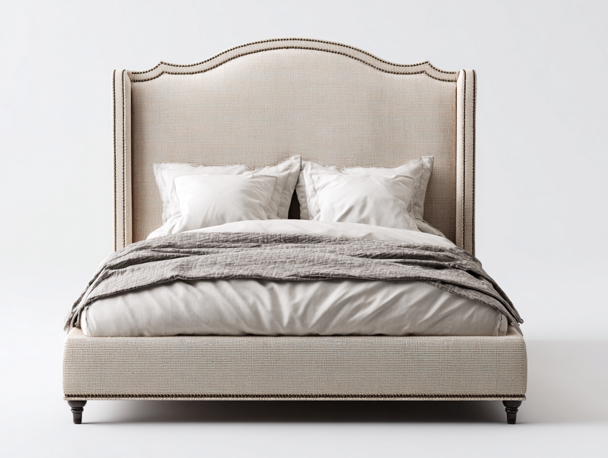 Doppelbett aus Leinenstoff und Holz 218 x 190 x 125 cm Beige für Schlafzimmer klassisches Design mit hohem Kopfteil-Fanaaliving