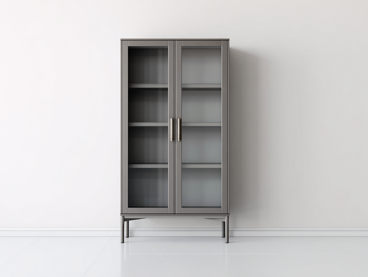 Vitrinen aus Metall und Glas 90x40x180 cm - Grau - Modernes Design mit 2 Glastüren für das Wohnzimmer-Fanaaliving