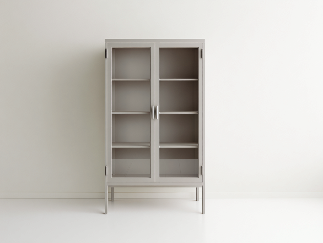 Vitrinen Schrank aus Metall und Glas 90x40x150 cm - Hellgrau - moderner Stauraum mit 2 Glastüren-Fanaaliving