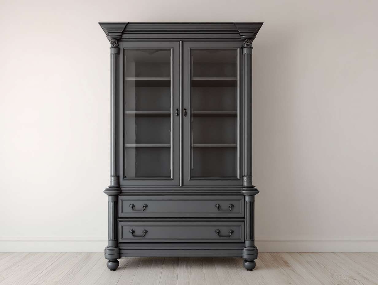 Vitrinen Holzwerkstoff Glas 120x45x200 cm - Dunkelgrau - klassischer Stauraum für Wohnzimmer-Fanaaliving