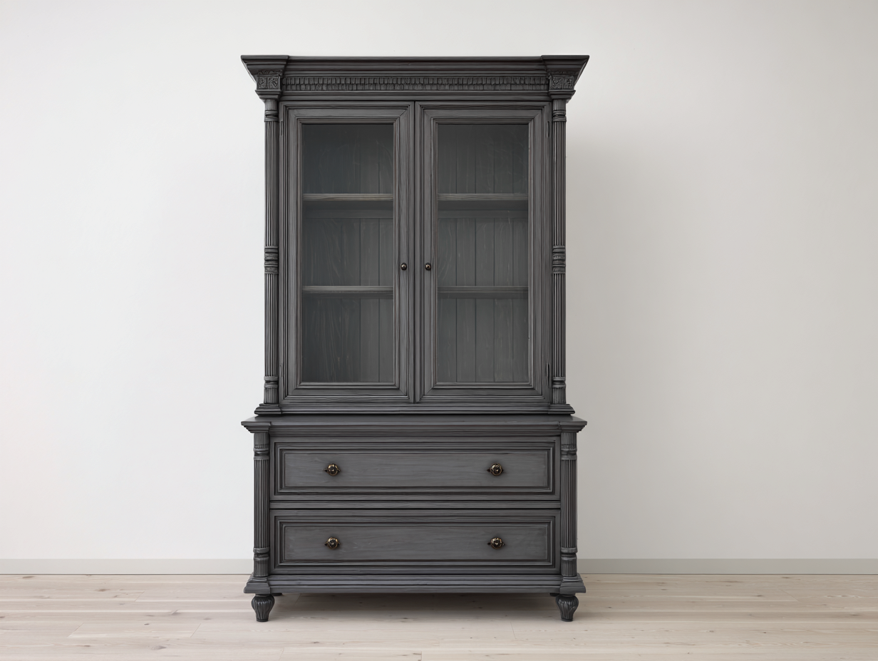 Vitrinen aus MDF und Glas 110 x 42 x 200 cm Dunkelgrau für Wohnzimmer und Esszimmer klassischer Stauraum-Fanaaliving