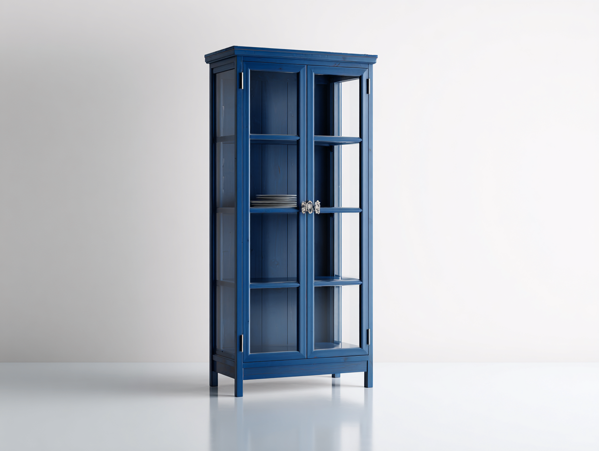 Vitrinen aus MDF und Glas 90 x 38 x 185 cm Dunkelblau für Wohnzimmer und Esszimmer klassisches Design-Fanaaliving