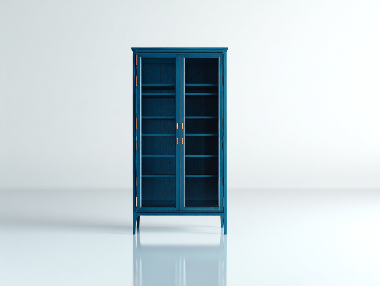 Vitrinen Holz und Glas 82x38x170 cm - Petrolblau - klassischer Stauraum für Wohnzimmer-Fanaaliving