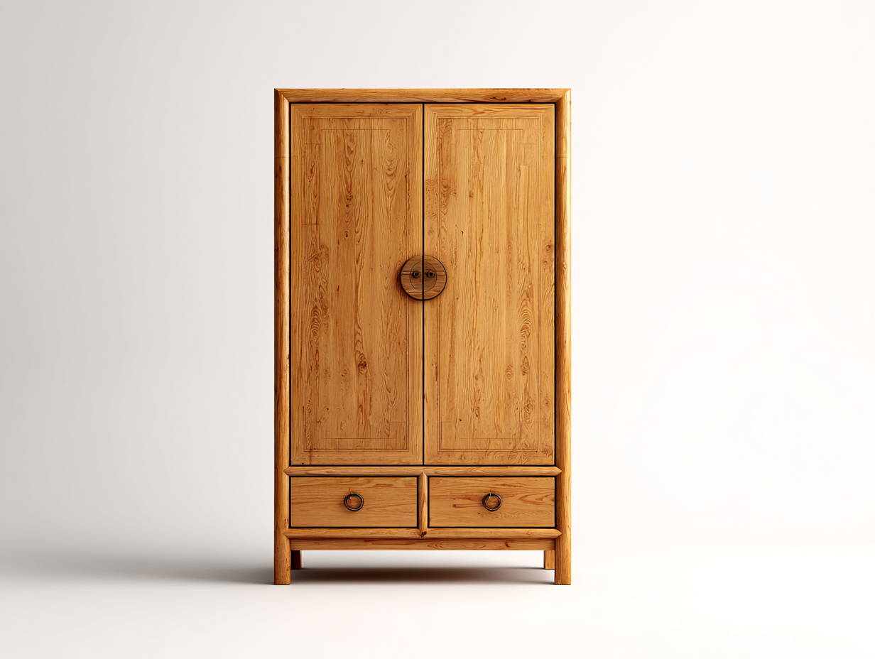 Kleiderschrank aus Holz 105x58x195 cm - Naturbraun - Klassisches Design mit 2 Türen und 2 Schubladen für das Schlafzimmer-Fanaaliving