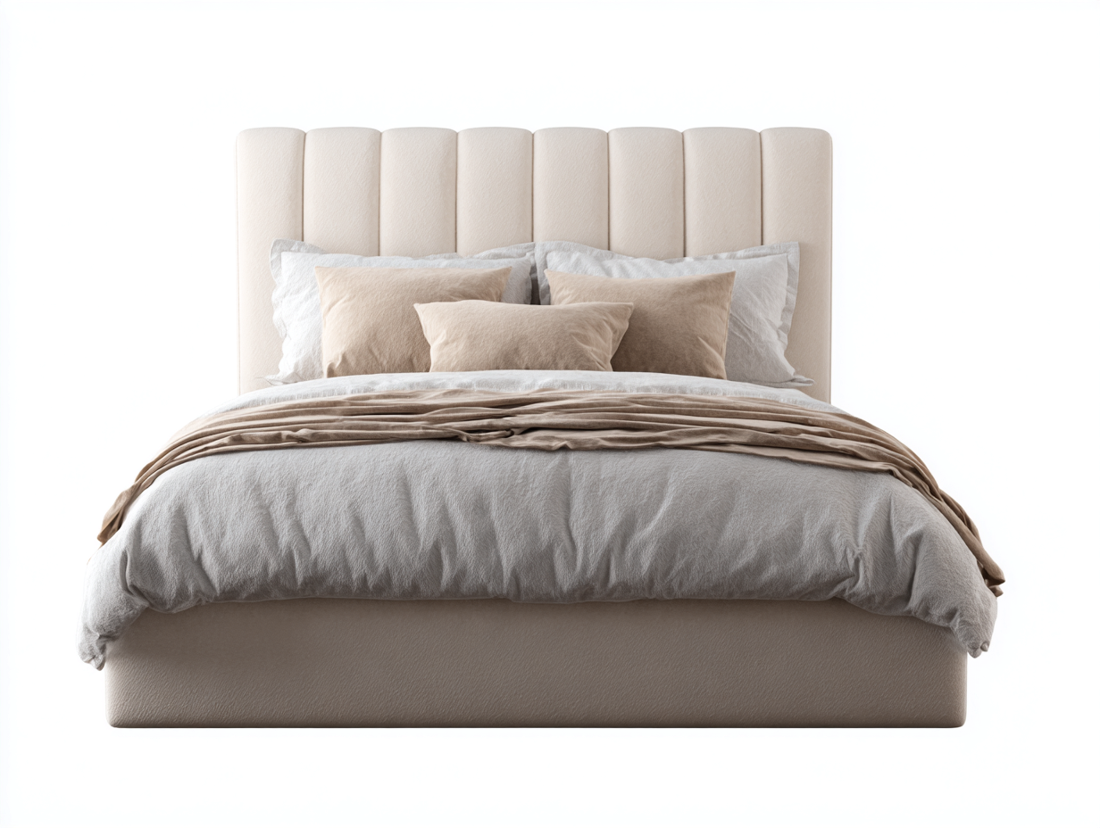 Doppelbett gepolstert 210x170x118 cm - Beige - modernes Bettgestell mit hohem Kopfteil-Fanaaliving
