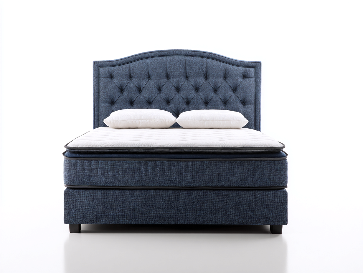 Doppelbett gepolstert mit Stoffbezug 216x188x122 cm - Dunkelblau - elegantes Bettgestell mit Knopfheftung-Fanaaliving