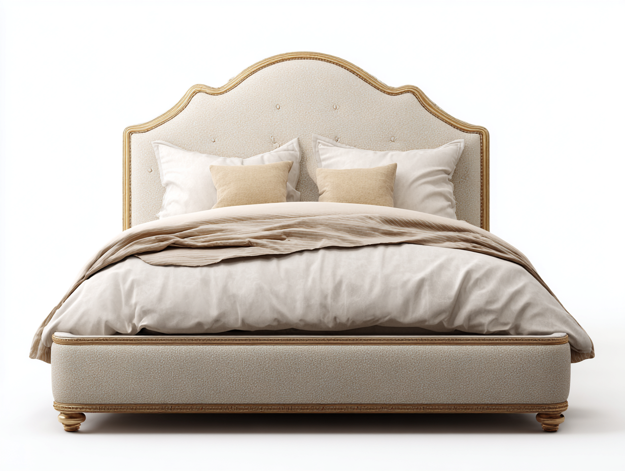 Doppelbett aus Holz und Stoff 220x190x145 cm - Beige-Gold - Klassisches Polsterdesign mit hohem Kopfteil für das Schlafzimmer-Fanaaliving