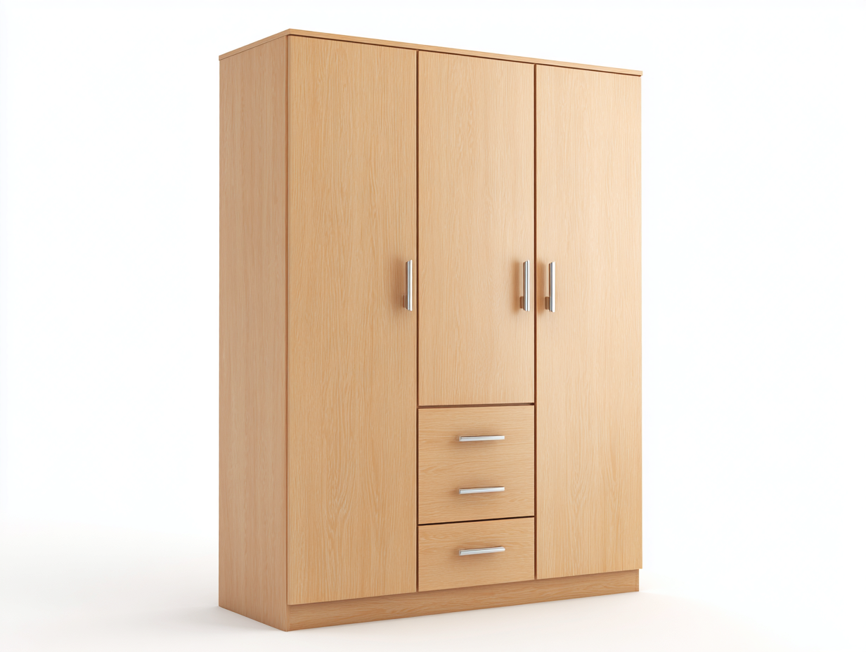 Kleiderschrank Holzwerkstoff 150x55x200 cm - Naturholz - moderner Schlafzimmerschrank mit Schubladen-Fanaaliving