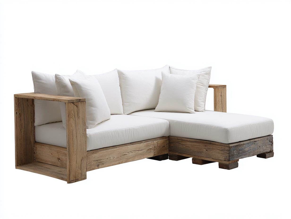 Gartensofa aus Holz mit Polsterung 250x250x70 cm - Holzfarben Weiß - rustikales Ecksofa für Terrasse und Garten-Fanaaliving