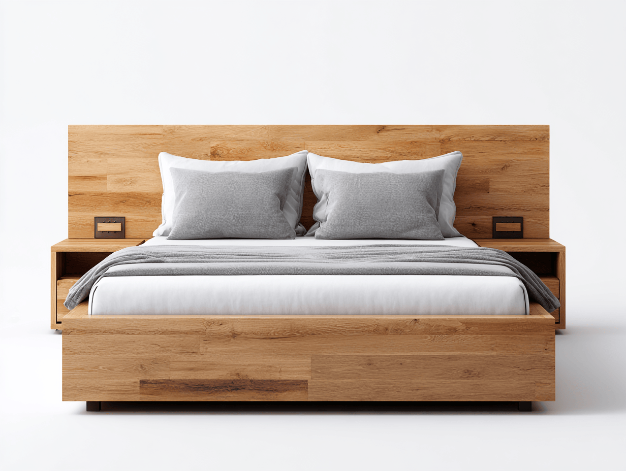 Doppelbett Holzwerkstoff 260x220x110 cm - Naturholz - modernes Schlafzimmerbett mit Kopfteil-Fanaaliving