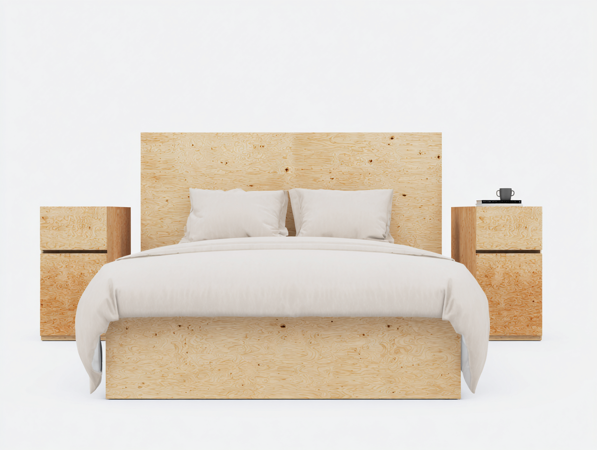Doppelbett aus Holzwerkstoff 218 x 188 x 105 cm Naturholz für Schlafzimmer modernes Design mit breitem Kopfteil-Fanaaliving