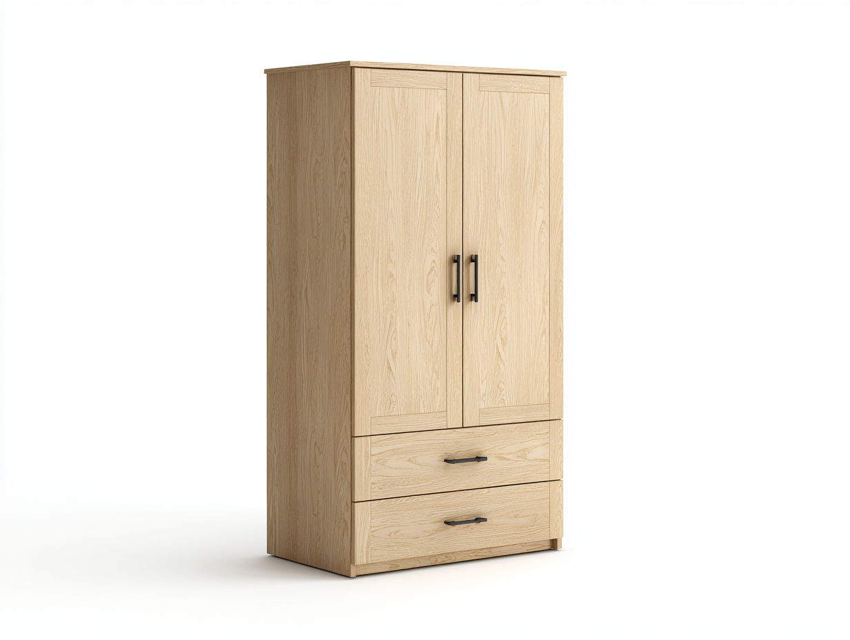 Kleiderschrank aus Holzwerkstoff 100x55x185 cm - Eichefarben - moderner Stauraum mit 2 Türen und 2 Schubladen-Fanaaliving