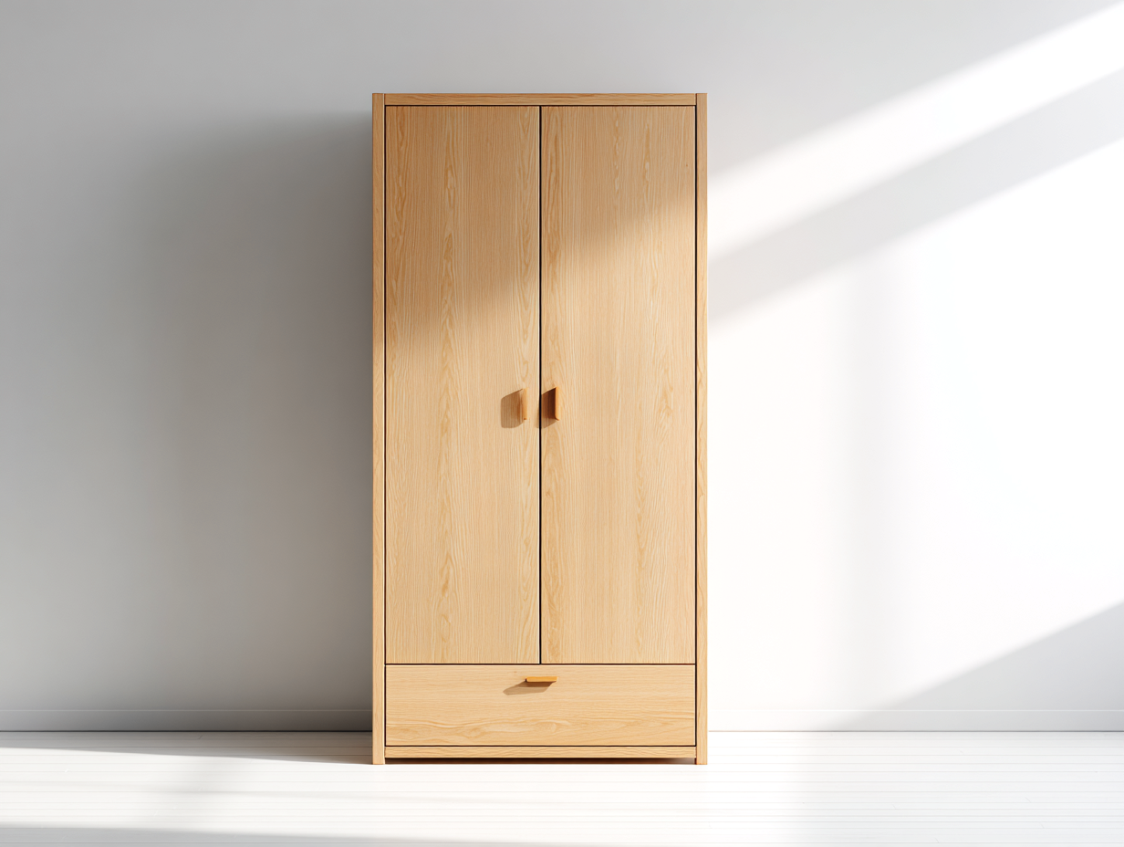 Kleiderschrank aus Holz 100x55x195 cm - Natur - Skandinavisches Design mit 2 Türen und 1 Schublade für das Schlafzimmer-Fanaaliving
