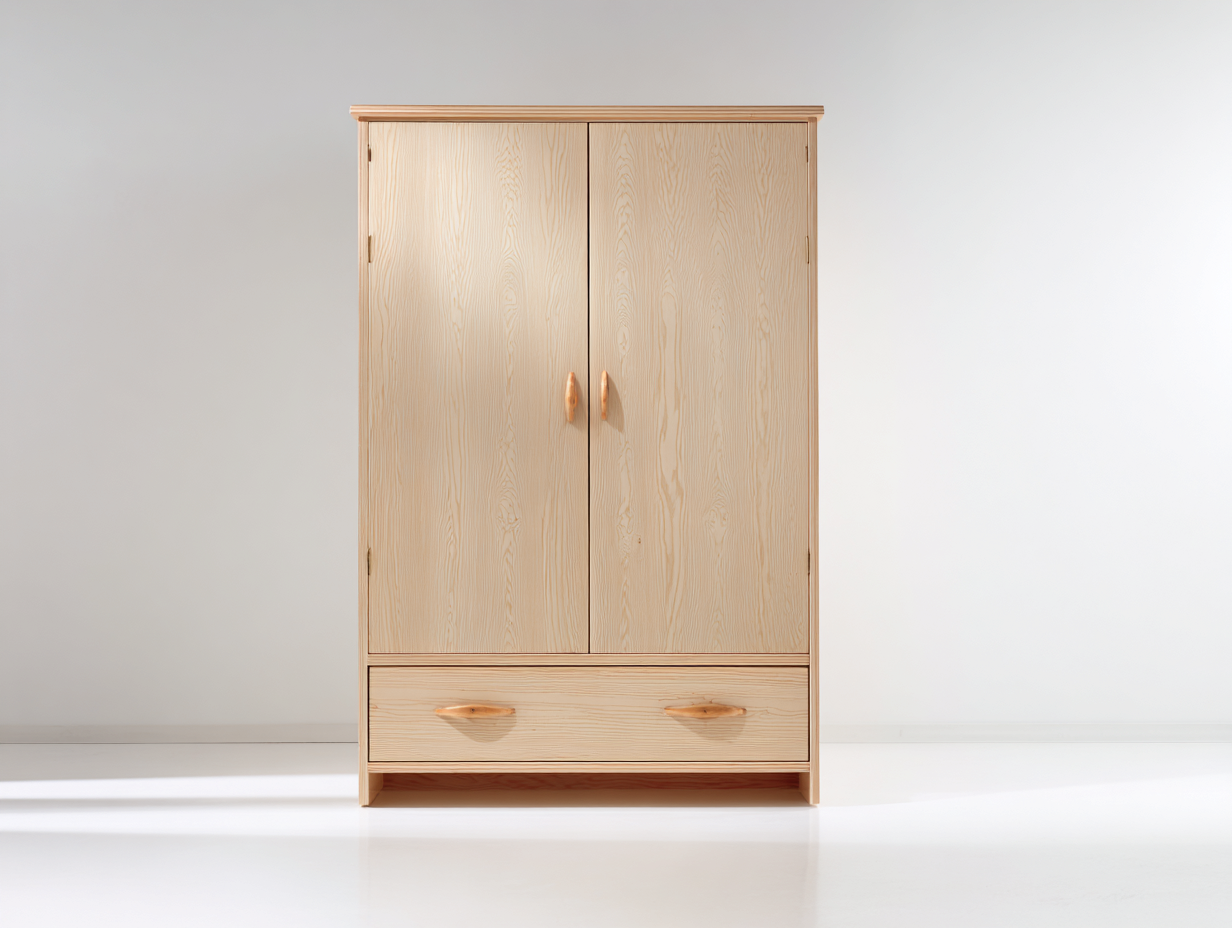 Kleiderschrank Holz 100x55x180 cm - Naturholz - klassischer Schlafzimmerschrank mit Schublade-Fanaaliving