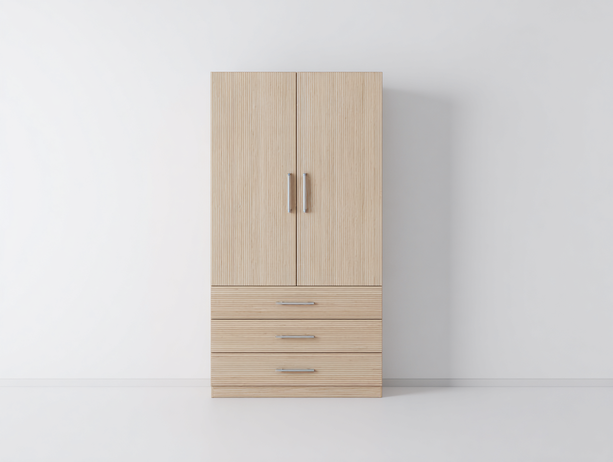 Kleiderschrank aus Holzwerkstoff 82 x 48 x 180 cm Naturholz für Schlafzimmer modernes Design mit 2 Türen und 3 Schubladen-Fanaaliving