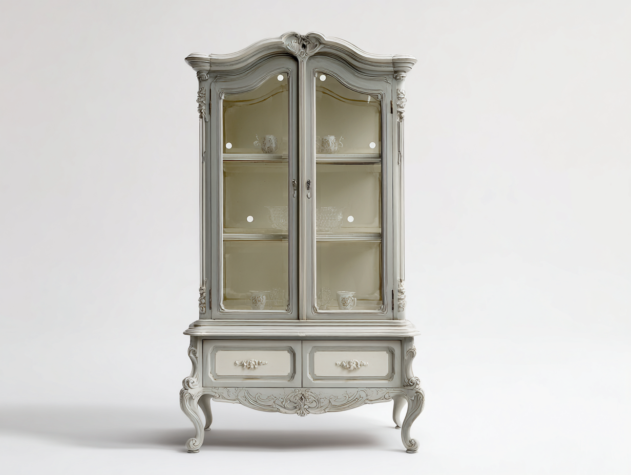 Vitrinen aus MDF und Glas 105 x 45 x 190 cm Cremeweiß für Wohnzimmer und Esszimmer barockes Design-Fanaaliving