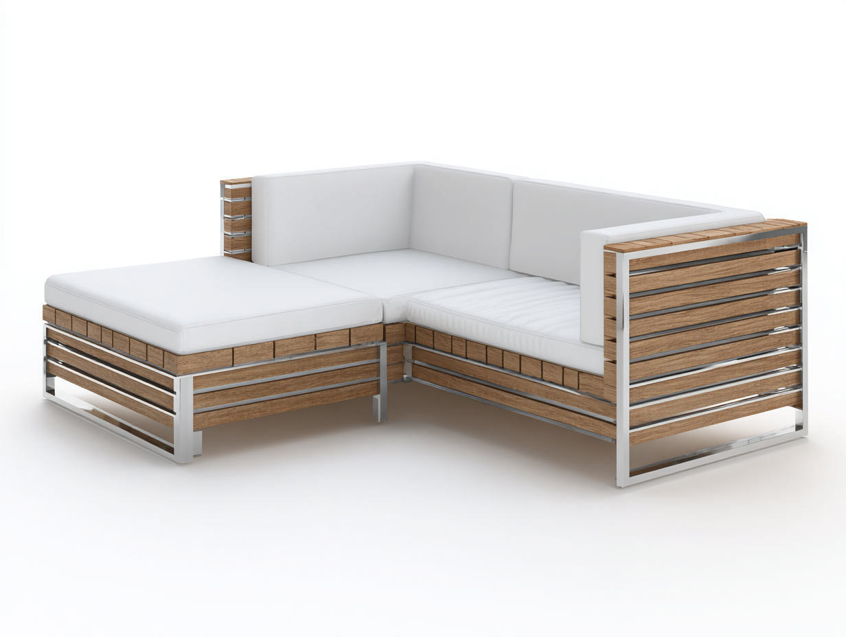Gartensofa aus Holz und Metall 240x240x72 cm - Holzfarben Weiß - modernes Ecksofa für Terrasse und Garten-Fanaaliving