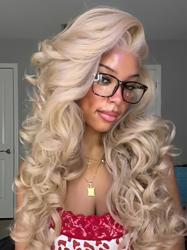 VibesWig 26inch13x6 Honey Blonde #27 Colored Lace Front Wig Blend Human Hair Wig