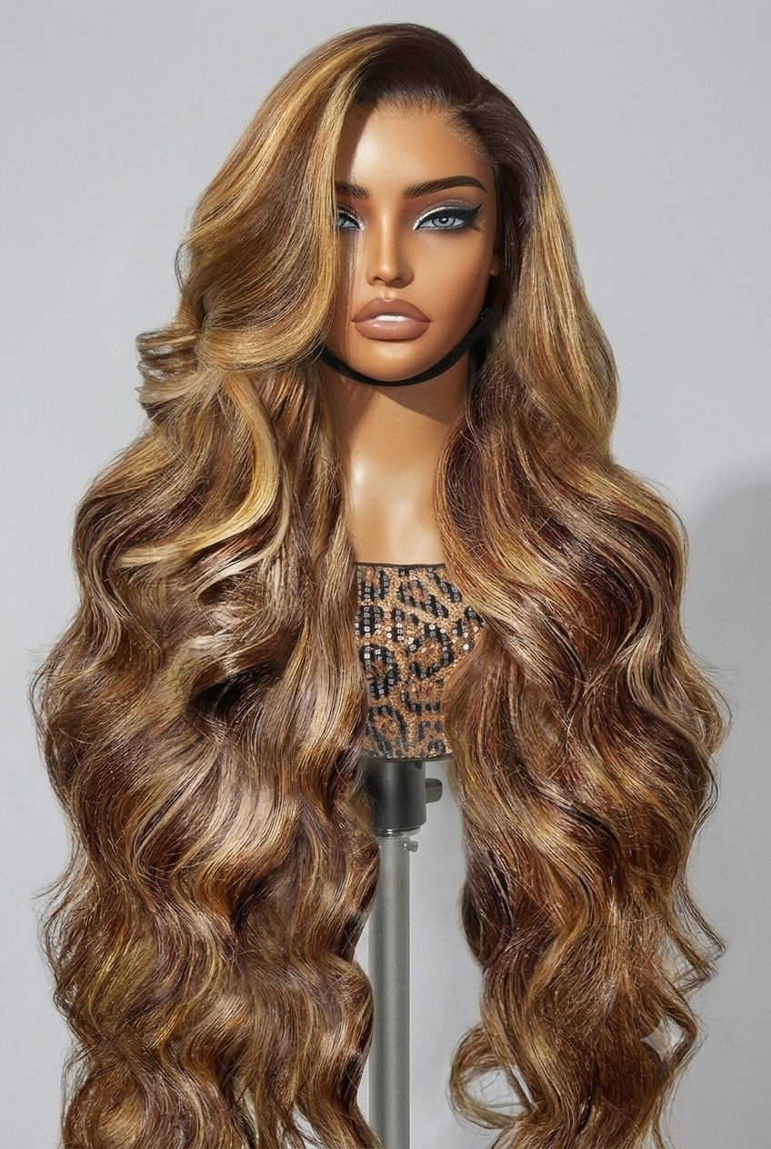 24inch Highlight Piano Color #4/27 Glueless Wig Blended Human Hair 4x6 Ready to Go Wig Highlight Body Wave Pre Plucked