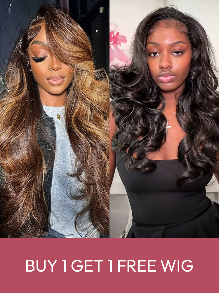 [Blend] Vibeswig Buy 1 Get 1 Free Half Wig | Highlight 4/27 Bodywave Transparent Lace, 180% Density, Blended Human Hair Wig