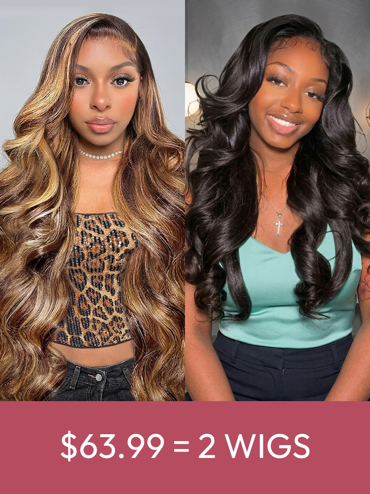 [Blend] Vibeswig Buy 1 Get 1 Free Half Wig | Highlight 4/27 Bodywave Transparent Lace, 180% Density, Blended Human Hair Wig