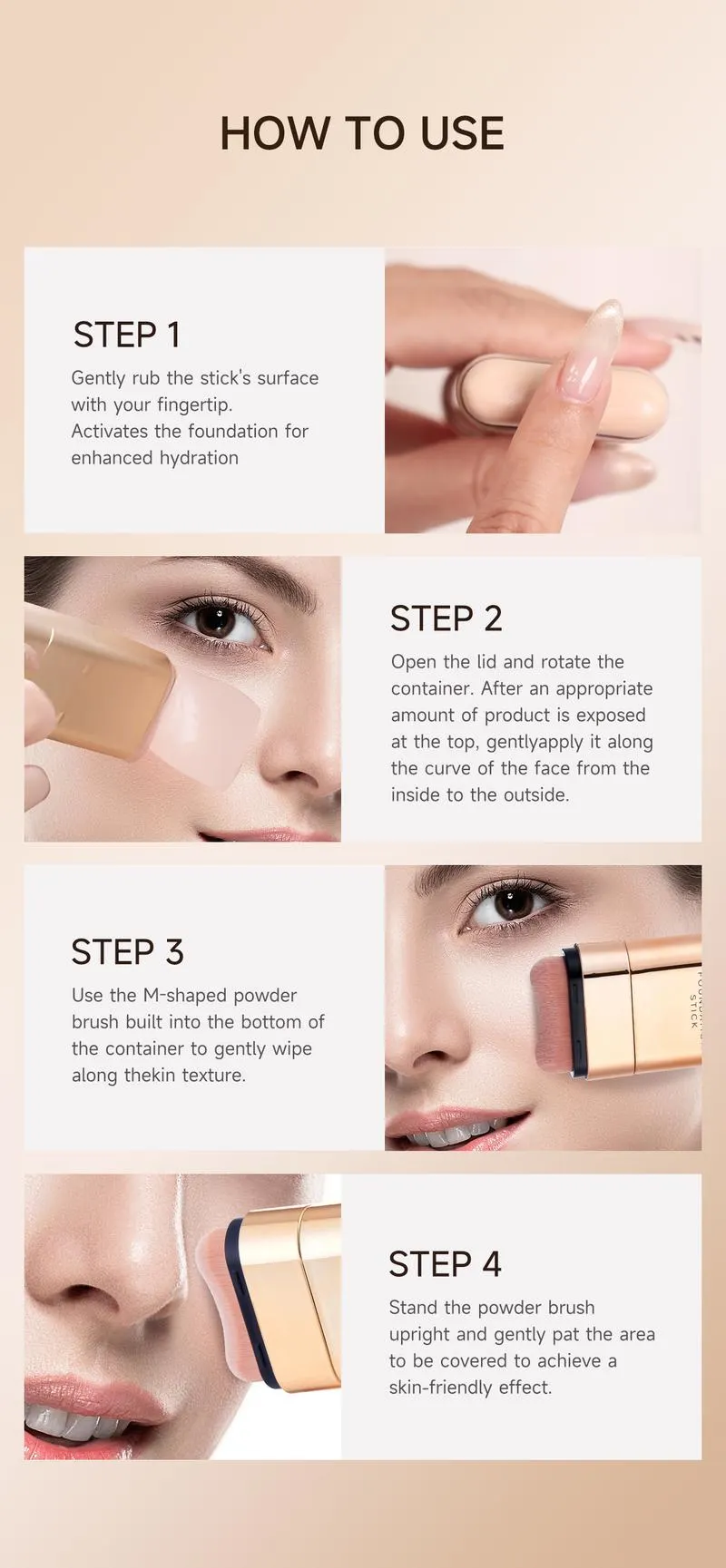 QIANWHITE Luminous Dual-Ended Concealer Foundation Stick – Built-in Brushes, Complimentary Puff, 24H Long-Lasting Waterproof Sweatproof, One-Swipe Even Flawless Base