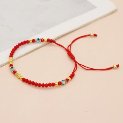 1pc Bohemian Style White Glass Evil Eye Bead & Crystal Beaded Adjustable Bracelet