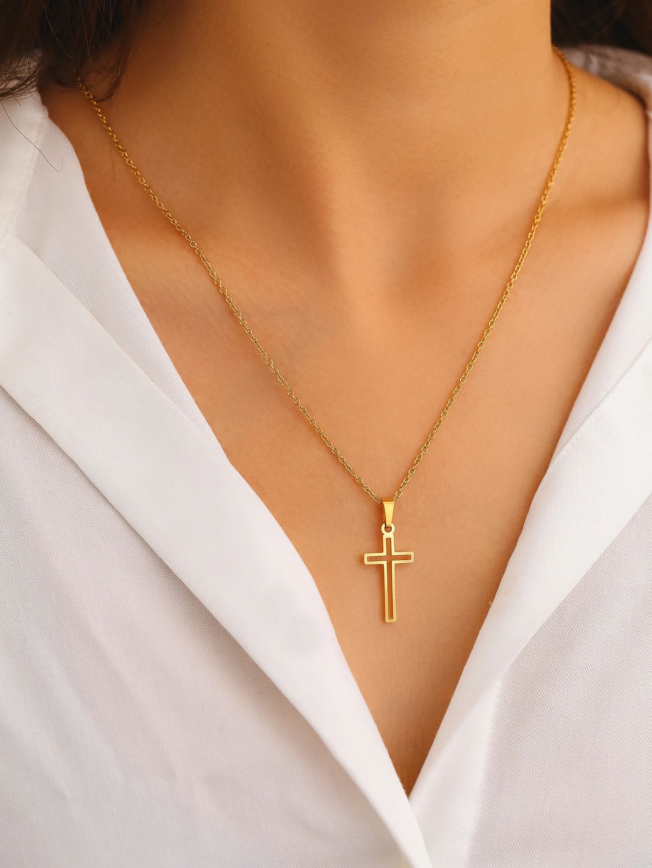 Stainless Steel Necklace For Women Lover's Chain Cross Necklace Small Cross Jewelry