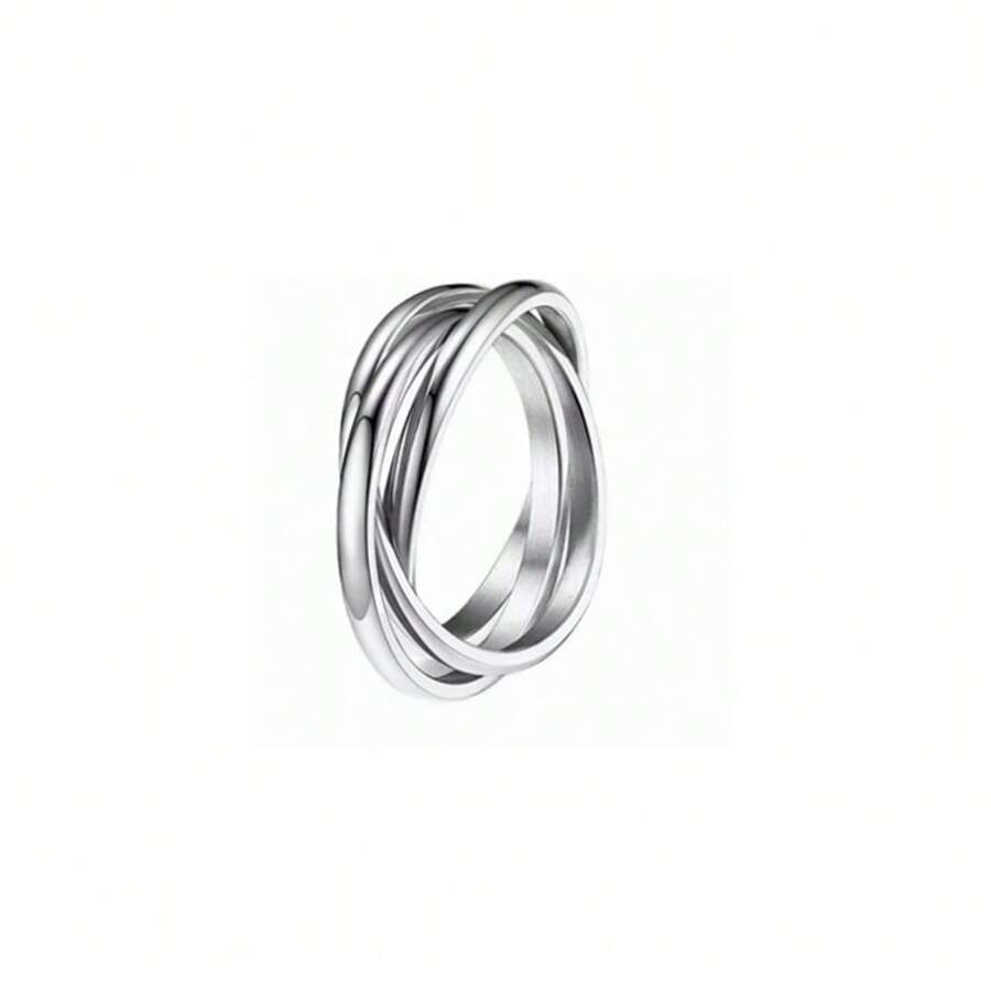 1pc Fashionable Rotatable Stainless Steel Three Ring Circles Couple Ring