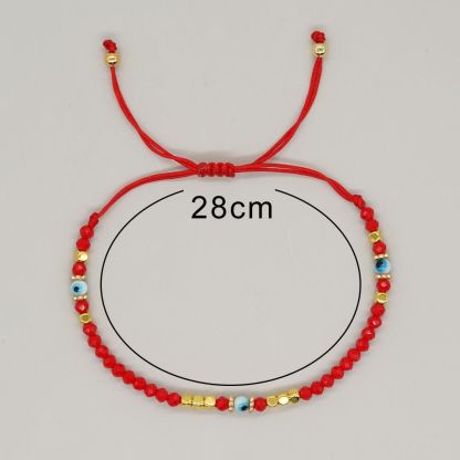 1pc Bohemian Style White Glass Evil Eye Bead & Crystal Beaded Adjustable Bracelet